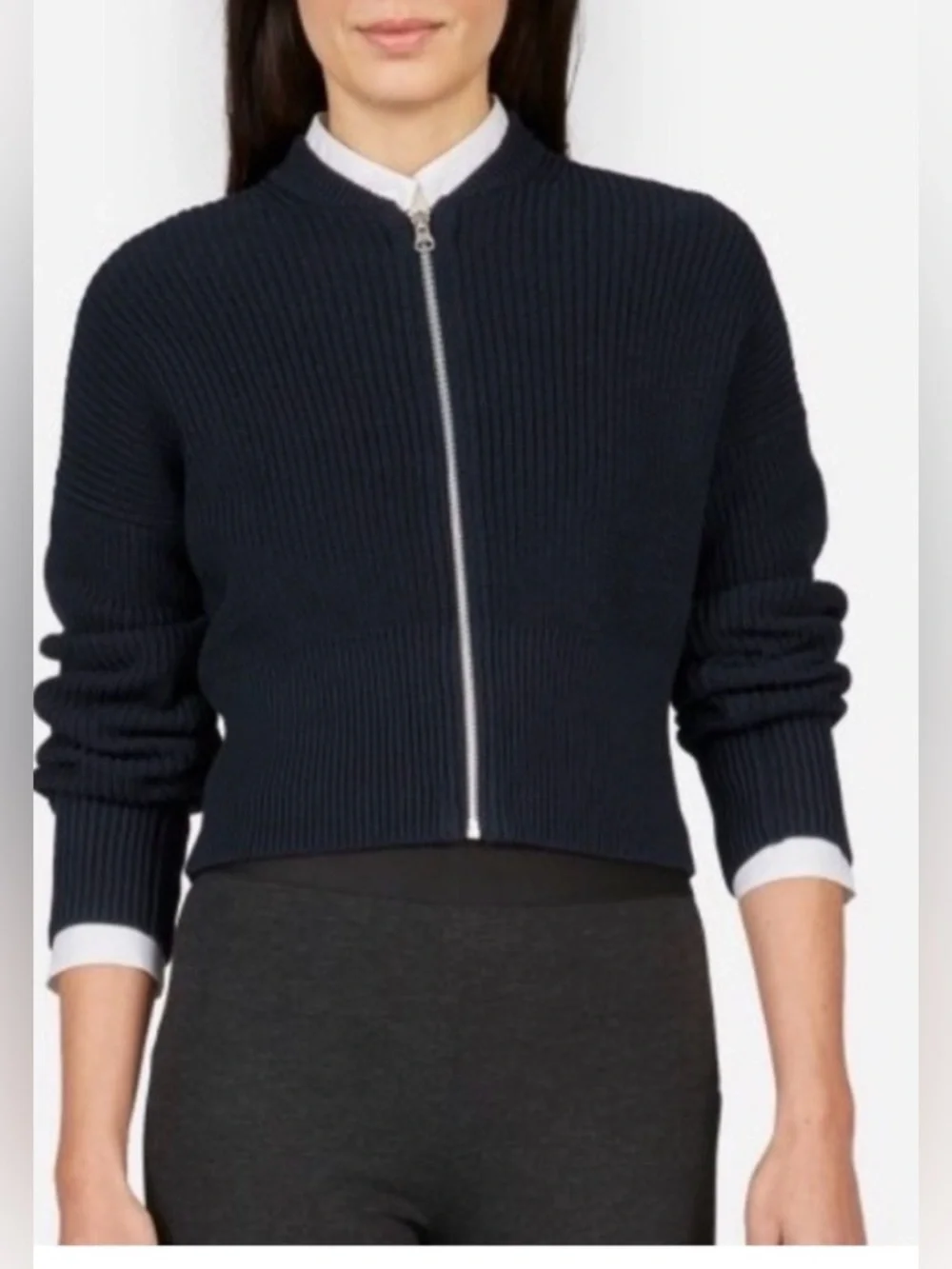 Everlane Organic Cotton Fisherman Crop Sweater Cardigan Black , XS - Picture 2 of 7